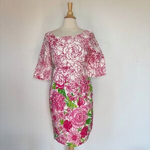 Lilly Pulitzer Silk Blend Pink and White Short Sleeve Floral Dress